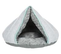 TRIXIE Junior cuddle cave for puppies - sweat material outside & plush inside - polyester fleece filling - firmly integrated cushion - non-slip base - 45 x 30 x 40 cm - grey - 38254