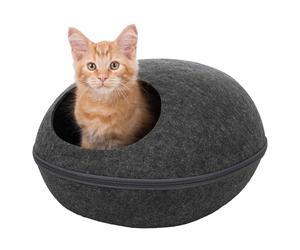 TRIXIE Liva Cat Cave ? cosy cat cave made of breathable felt in anthracite ? round cat-bed with plush cushion, removable cover ? 40 ? 24 ? 47 cm ?