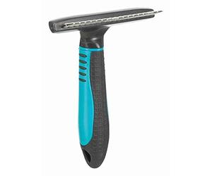 TRIXIE Longhair Curry Comb for Grooming the Undercoat - for Various Coat Types - 2 cm Tine Length - Rubberised Plastic Handle - 10 x 15 cm - Black/Blue - 23782