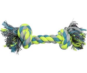 TRIXIE play rope for dogs, petrol/lime/grey, 28 cm, cotton/polyester, 32652, throwing toy, fetch toy, for tug-of-war, chew toy, without squeaker, high cotton content
