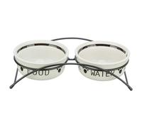 Trixie Raised Bowl Twin Set Dog Cat Food Water Ceramic 5" Non Slip Metal Stand