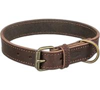 TRIXIE Rustic oiled leather collar sewn - D-ring enables larynx-friendly leashing - neck circumference 57 - 66 cm - brown - 19009