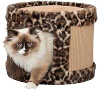 TRIXIE Scratching Cave Leo - Cat Cave Fitted With Fleece & Jute Scratching Surface, Ø 38 × 30 Cm, Brown, Comfortable & Stable Cat Tree - 48180