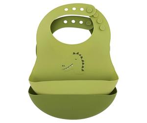 Trixie Silicone bib 2-pack - Mr. Dino - Adjustable Baby Bibs with Food Catcher Pocket - Soft, Waterproof, and Easy to Clean - Mess-Free Feeding for Babies & Toddlers