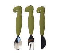 Trixie Silicone Cutlery Set 3-Pack Mr. Dino - Toddler Utensils - Soft, Durable, and Easy-to-Grip Spoon, Knive and Fork Set - Safe Tableware for Kids