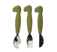 Trixie Silicone Cutlery Set 3-Pack Mr. Dino - Toddler Utensils - Soft, Durable, and Easy-to-Grip Spoon, Knive and Fork Set - Safe Tableware for Kids Learning to Eat