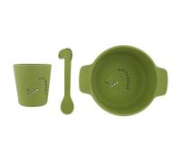 Trixie Silicone First Meal Set - Mr. Dino - Baby Feeding Set with Suction Bowl, Spoon & Cup - Soft, Durable, and Non-Toxic - Perfect for Baby-Led Weaning & Toddlers - Perfect Birth Gift