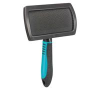TRIXIE soft brush for grooming - soft metal bristles - rubberised plastic handle - black/blue - 12 x 20 cm - 24133
