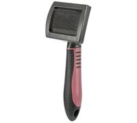 TRIXIE soft brush with soft metal bristles - rubberised plastic handle - for top coat & undercoat - 7 x 16 cm - black/red - 23126