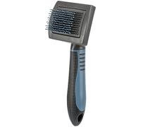 TRIXIE soft brush with soft plastic bristles with knobs - rubberised plastic handle - for top coat and undercoat - 7 × 16 cm - black/blue - 24141