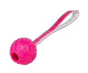 TRIXIE Soft & Strong Ball on Strap Dog Fetch Toy - Pink - 27 cm | Soft TPR that is gentle on teeth, robust and flexible for chewers and puppies with a textured surface for chewing fun