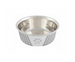 Trixie Stainless Steel Bowl with Silicone, Non-Slip, Portable, 1 Cup, White, Medium Breeds, Dog