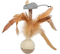 TRIXIE stand-up feather ball cat toy - stimulates the hunting instinct of every cat - with voice - made of plush - 15 cm - brown/beige - 45730