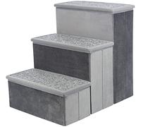 TRIXIE Velour 3-Step Pet Stairs with Storage, Collapsible, Storage Compartments for Pet Toys,Gray