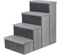 TRIXIE Velour 4-Step Pet Stairs with Storage, Collapsible, Storage Compartments for Pet Toys