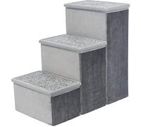TRIXIE Velour Foldable 3-Step Pet Stairs with Storage, Collapsible, Storage Compartments for Pet Toys