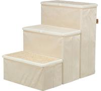 Trixie Velour Foldable 3-Step Pet Stairs with Storage, Collapsible, Storage Compartments for Pet Toys, Beige