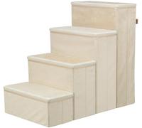 Trixie Velour Foldable 4-Step Pet Stairs with Storage, Collapsible, Storage Compartments for Pet Toys, Beige