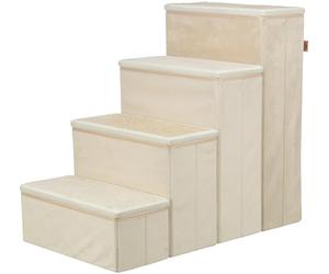 Trixie Velour Foldable 4-Step Pet Stairs with Storage, Collapsible, Storage Compartments for Pet Toys, Beige