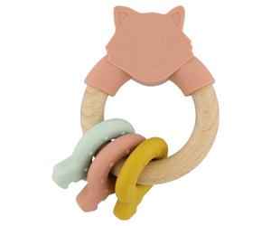 Trixie Wooden & Silicone Activity Ring - Mrs. Cat | Sensory Baby Toy | Safe Teether & Rattle | Developmental Toy for Babies