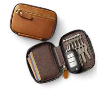 Trizek Genuine Leather Motorcycle Key Case Holder - Multifunction Large Capacity Waist Hanging Pouch, Car Key Chain Case, Durable Key Pouch Bag (Brown)