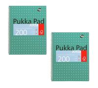 TRIZINGA Pukka Pad, A4 Lined Metallic Jotta 29.7 x 23cm - Wirebound Notebook With 80GSM Paper - Features 4-Hole Punch Margins And Perforated Edges - 200 Pages, Green (Pack of 2)