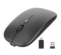 Trjgtas Wireless Mouse Rechargable,2.4G Ultra Silent Optical Mouse with USB and Type-C Receiver, for Laptop, (Black)