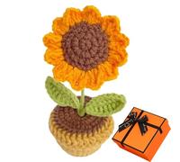 TRJROG Sunflower Crochet Potted Flowers,Small Artificial Flower Pot Hand Knitted Flowers Pot,For Home Office Desktop Car Ornament,Gift for Lover or Family(Crochet Potted Sunflower+Beautiful Gift Box）