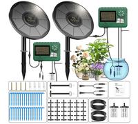 TRJZWA 2-Pack Solar Irrigation System Kit with Early Warning Function,DIY Solar Automatic Drip Irrigation Kits,Automatic Watering System with 30 Drippers for Balcony/Garden/Courtyard/Greenhouse