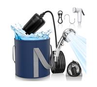 TRJZWA Portable Shower Camping,9000mAh Rechargeable Shower Pump with Digital Display,Adjustable Shower Head and Folding Bucket Outdoor Shower for Camp,Hiking Beach,Travel,Car Washing,Pet Bath,Garden