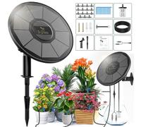 TRJZWA Solar Irrigation System Kit with Early Warning Function,DIY Solar Automatic Drip Irrigation Kits,Programmable Water Timer with 15m Watering Hose and 15 Drippers for Balcony/Garden