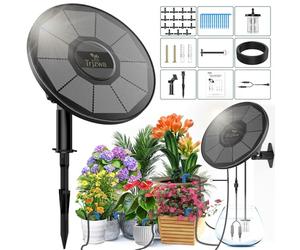 TRJZWA Solar Irrigation System Kit with Early Warning Function,DIY Solar Automatic Drip Irrigation Kits,Programmable Water Timer with 15m Watering Hose and 15 Drippers for Balcony/Garden