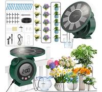 TRJZWA Solar Irrigation System with Multiple Watering Programs,2025 Latest Solar Alarm Clock Drip Irrigation System DIY Irrigation System Kit with 15 Dripper for Potted Plants/Garden/Lawn