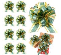 TRKETK 10 Pcs 6 Inch Green Ribbon Pull Bows with Gold Edge, Organza Car Gift Wrapping Bow Ribbon Gift Wrap Bows Flower Decorations Pull Bows for Valentine's, Birthday, Wrapping