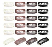 TRKETK 100 Pcs U-Shape Snap Clips, 32mm 6-Teeth, No Sew Metal Hairpieces, 4 Colors, Adult Unisex, 1 Count (Pack of 100), Black, Off-White, Brown, Light Brown