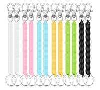 TRKETK 12 Pieces Stretchy Spiral Keyring, Colourful Keychain Plastic Keychain Retractable Springs Keychains with Lobster Clasp Spring Key Holder for School, Work, Cell Phone, Wallet, Phone, 6 Colors