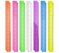 TRKETK 14 Pcs 30cm Plastic Rulers, Geometric 6 Colors Plastic Straight Ruler 12 Inch Transparent Measuring Ruler for Student Kids School Office Teacher