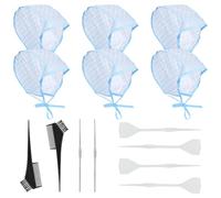 TRKETK 14 Pcs Hair Highlighting Kit, 6 Pcs Hair Disposable Frosting Cap with 4 Plastic Hook Needles 2 Hook and 2 Hair Coloring Brush Hair Coloring Highlighting Cap for Salon Home DIY Dyeing Hair Use
