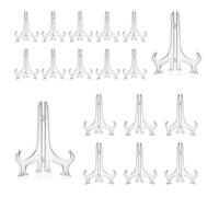 TRKETK 16 Pcs Clear Plastic Plate Stand/ Easels, Folding Plate Holder 3'' and 5'' Display Stands Mini Clear Plastic Easels Little Display Stands Small Table Easel to Display Pictures or Other Items
