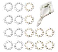 TRKETK 16 Pcs Pearl Napkin Rings Elegant Round Napkin Buckles Beaded Classic Pearl Serviette Rings for Wedding Formal Dinner Party Holiday Christmas Thanksgiving Day Home Table Decoration
