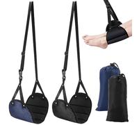 TRKETK 2 Pcs Airplane Footrest, Adjustable Flight Foot Rest for Adults & Kids Airplane Travel Accessories Portable Foot Hammock Under Desk Upgrade Comfort Leg Rest Pad for Long Flight (Black+Blue)