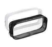 TRKETK 2 Pcs Clear Pencil Case, Makeup Toiletries Bag, Exam Pencil Case, Plastic Waterproof PVC Zippered Pencil Bags, Travel Luggage Pouch, Versatile Storage (Black+White)