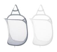 TRKETK 2 Pcs Hanging Laundry Hamper, Mesh Collapsible Small Wall Laundry Baskets Pop Up Laundry Hamper Organizer Dirty Clothes Mesh Bag Portable Laundry Bin for Home Hotel Travel Camping (White+Gray)