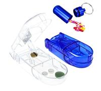 TRKETK 2 Pcs Pill Cutter, Pill Cutter with Portable Pill Box Portable Tablet Cutter 2-in-1Pill Splitter with Blade and Storage Compartment for Pills and Tablets Cut in Half Quarter (Transparent+Blue)