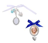 TRKETK 2 Pcs Wedding Bouquet Photo Charm, You Are Always in My Heart Bridal Bridegroom Charm Frame Anniversary Photo Charms Bridal Lacy Oval Photo Charm Frame DIY Pin Brooch Making Kit