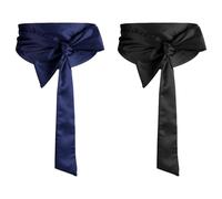 TRKETK 2 Pcs Women's Satin Belt, Black & Navy Blue, 9.5 x 250 cm, Elastic Sash for Wedding, Party, Cosplay