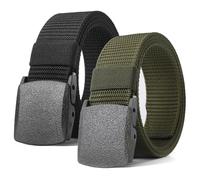 TRKETK 2 Pcs Work Belts for Men, Lightweight Nylon Canvas Belt, Black + Green, 130cm/51in Length, Men's Plastic Belt