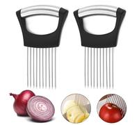 TRKETK 2 Piece Onion Holder Slicer, Stainless Steel Onion Holder All-in-One Onion Holder Onion Cutter Slicer Food Slice Assistant Kitchen Gadget for Potato Carrot Onions Tomatoes Vegetable Meat