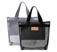 TRKETK 2 Pieces Mesh Shower Caddy, Quick Dry Shower Tote Bag Portable Small Hanging Toiletry Tote Bag with Zipper Lightweight Bathroom Organiser for Travel,Gym,Swimming,Camping, Beach (Grey/Black)