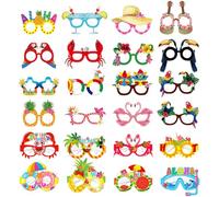 TRKETK 24 Pcs Hawaiian Party Glasses, Paper Party Eyeglasses Mask Paper Glasses for Beach Pool Party Tropical Fancy Dress Props Glasses Frame Summer Funny Hawaiian Glasses Decorations, for Adults Kids